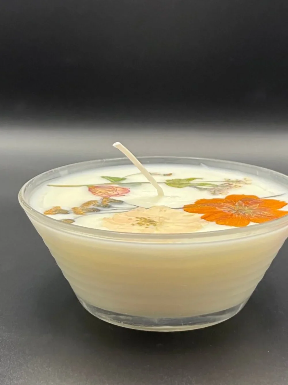 Sunset Bloom Ribbed Glass Bowl Soy Candle